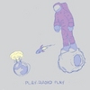 Pixelated image of a purple-suited figure standing on a large eye, with a jellyfish-like creature and a small fish nearby, all on a light gray background.