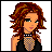 Pixel art portrait of a woman with curly red-brown hair wearing a black top and choker necklace, static single-frame image on white background.