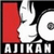 Red 'K' and white rabbit head with black background, text 'AJIKAN' below; animation shows the rabbit's eye changing from closed to open.