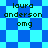 Pixelated text 'laura anderson omg' appears on two distinct blue and cyan checkered backgrounds with varying diamond patterns.