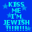 Blue background with light blue stars and repeated cyan text reading "KISS ME I'M JEWISH !!!!!!!!" in a