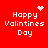 Red background with white pixelated text 'Happy Valintines Day' and four distinct animated effects: a heart, starburst, dots, and static text.