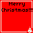 Red square with white border displaying 'Merry Christmas!!!' text and a small white tree icon in the bottom-right corner.