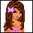 A pixelated cartoon-style buddy icon featuring a female character with brown hair and a pink bow on the left, next to blue text reading "baby girl" in three lines on a white background with purple border.