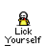 Animated contact sheet of a pixel art character performing licking motions with text "Lick Yourself" below each frame on gray background.