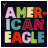 nine identical pixelated icons displaying 'AMERICAN EAGLE' in multicolored block letters on a black background with small colored dots above the text