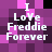 Pixelated text 'I Love Freddie Forever' on a purple and black checkered background with pink accents.