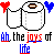 Pixel art of a toilet paper roll with red and blue hearts, featuring text reading 'Ah. the joys of life' in mixed colors.