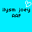 Pixelated blue background with white heart symbol above black text reading 'ilysm joey' and 'AAF' in two identical side-by-side sections.