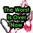 Four identical display green text on black backgrounds with red and white abstract shapes behind them