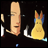 Pixelated image of a tall face with closed eyes, a yellow cat-like creature with orange ears, and white text reading 'AnimeIM' and 'com' on black background.