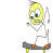 Animated contact sheet of a yellow stick figure character performing various skateboard actions across 13 frames with changing expressions and poses.