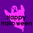 Purple background with pink ghost icon and 'Happy Halloween' text; one version shows a gray rectangle replacing the bottom-right section.