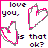 Animated sequence of heart-shaped icons with pink outlines and white fill, paired with text 'I love you. is that ok?' in black sans-serif font on a white background.