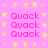 Pixelated pink text "Quack" repeated across a pink background with yellow starburst patterns, arranged in a with no visible animation changes