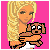Pixel art contact sheet showing a blonde woman holding a dog on the top-left, text "GUYS ARE DOGS..." on the top-right, and partial text "KEEP EM ON A LEASH!" on the bottom-left against pink backgrounds with gray transparency in the bottom-right corner.