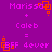Purple background with pixelated text and orange square animations; two identical display Marissa + Caleb = BFF 4ever in pink and orange pixels