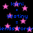 Black background with pink star shapes and blue text repeating 'lonni + destiny = friends forevi' in a pattern
