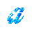 Pixelated blue and white icon with flowing, curved shape resembling a stylized letter 'C' or wave pattern on gray background.