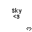 Pixelated 'Sky <3' text appears above a of heart icons that animate from solid to outlined states across three