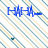 Blue pixelated text on diagonal striped background with partial gray overlay.