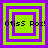 Four square display alternating green and purple concentric squares with pixelated text "Otiss Rox!" overlaid on each