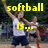 A pixelated image of two people on a sports field with yellow text reading "softball is... a real athlete's... Sport!" in three sections.