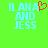 Pixelated text 'ILANA AND JESS' in light blue on bright green background with red heart symbol replacing 'A' in 'ILANA' on left side.