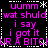 Pixelated text in bright pink on black background with white dotted border, repeating phrases and 'UR A BITCH' across four quadrants.