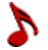 Red musical eighth notes with white outlines on gray background, varying in orientation and size
