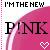 Pixelated icon with bold text 'I'M THE NEW PINK' over a pink gradient background and small heart symbol.