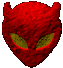 Red textured alien head with yellow eyes, arranged in a of nine positions showing eye color variations from green to bright yellow