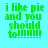 Green pixelated text on cyan background reads "i like pie and you should to!!!!!!" with red circular blur effects in two quadrants.