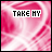 A 5x5 contact sheet of animated frames showing a pink heart background with changing text that reads "TAKE MY HAND, AND PROMISE TO NEVER LET IT GO" in pixelated font.