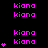A static digital image displays repeated pink text "Kiana" with varying numbers of small pink stars on a black background, some areas showing gray cropping.