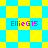 Pixelated icon with four instances of "EllieG15" text over shifting yellow and cyan geometric patterns.