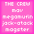 Four identical pink square display white pixelated text reading THE CREW, mov, megamufin, jack-attack, magster in a vertical stack