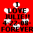 Red background with white heart shapes and black text reading 'I LOVE JULIE!! 4-22-08- FOREVER FOREVER' repeated twice in a pattern