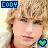 Pixelated static image of a person with light brown hair, closed eyes, and a small green heart-shaped icon near the lower right corner.