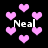 Black background with scattered pink pixelated hearts and repeated white text 'Neal' in a blocky font.