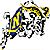 Animated contact sheet showing two frames of a pixelated mascot icon with blue and yellow accents on white background, alongside a separate text-based logo element.