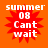 Four identical orange square icons with red starburst shapes and white text reading 'summer 08 Cant wait' in pixelated font.
