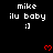 Black background with repeated white text 'mike ilu baby :]' and red pixel hearts, one gray rectangle visible at bottom-right.