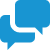 Two overlapping blue speech bubbles on a light gray background, one larger and positioned above the other, both with rounded corners and a small tail pointing left.