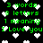 Green pixelated text on black background with white heart shapes scattered throughout, displaying '3 words 6 letters 1 meaning I Love you' in two identical vertical