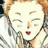 Pixelated anime-style face with closed eyes, red lips, and light brown hair, wearing a white top with dark straps.