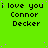 Green background with repeated black text 'i love you Connor Decker' in pixelated font, scattered purple dots, and a gray rectangle in bottom-right corner.