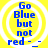 Yellow background with white concentric circles and blue text reading "Go Blue but not red - _" in four identical