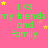 Pink background with green text "I <3 my friends and family" repeated in a , yellow stars scattered throughout