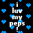 Black background with scattered blue pixelated hearts and white text reading "i luv my peeps!" in a repeating pattern.